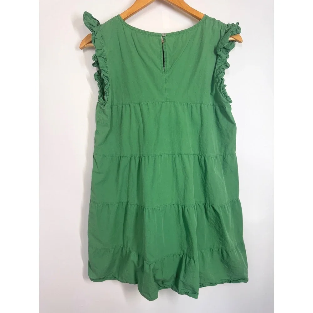Umgee Green Tiered Dress‎ Ruffle Sleeveless Casual Cotton Women's Size S Beach